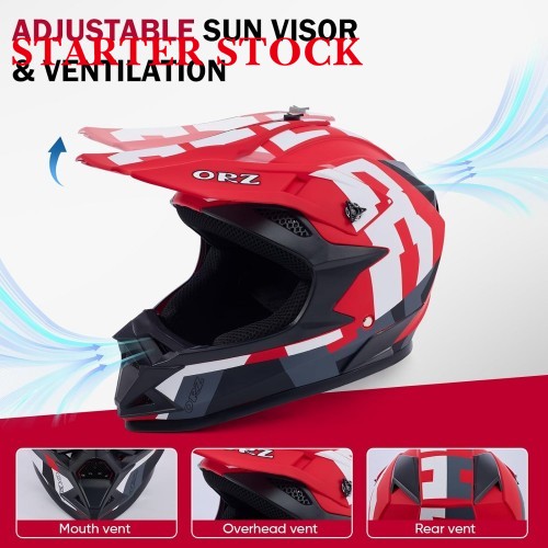 Adult Dirt Bike Helmet Motorcycle Racing Street Bike Off-Road Mountain Bike BMX MX ATV Helmet with Cycling Glasses and Visor for Unisex-Adultpicture3