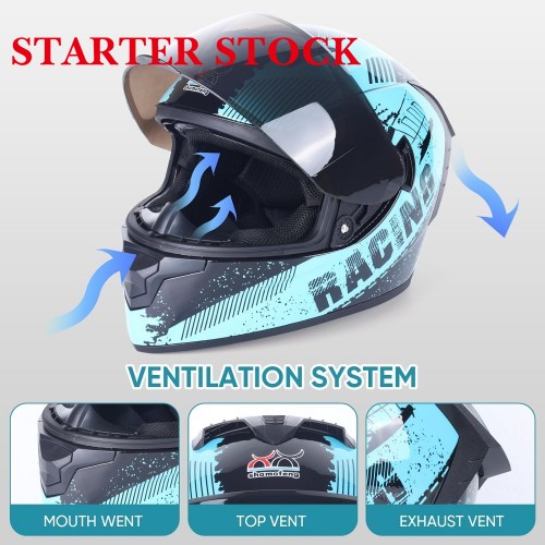 Full Face Motorcycle Racing Street Bike Helmet with Cycling Glasses and Visor for Unisex-Adultpicture4