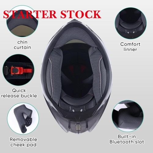 Full Face Motorcycle Racing Street Bike Helmet with Cycling Glasses and Visor for Unisex-Adultpicture6