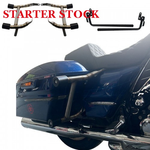 For Harley Touring Street Road Glide 2014-2024 Stainless Welding Pattern Saddlebag Guard with Support Bar Crash Barpicture3