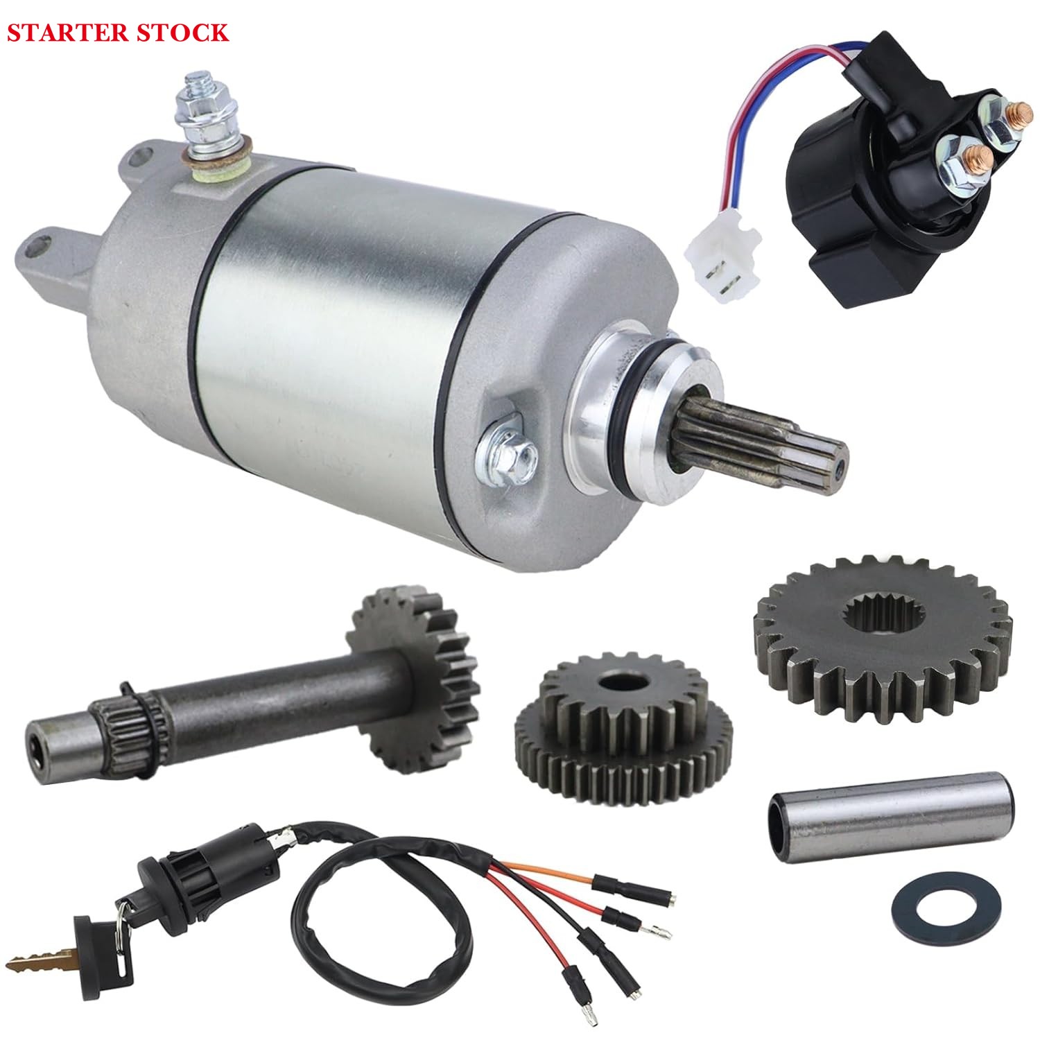 Starter for Honda FourTrax TRX300 TRX300FW 1988-2000, 31200-HA0-774 & 31200-HA0-773 with Starter Gear, Solenoid Relay & Ignition Switch w/Key