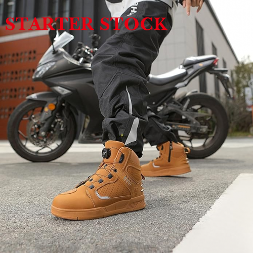 Motorcycle Shoes Men Leather Street Bike Boots, Protective Motorcycle Sneakers, Breathable Street Riding Boots for Men and Women, Anti-Collison Toe and Heel, Rotation Buttonpicture8