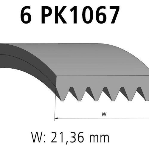 DT Spare Parts: Cinta de nervaduras en V 6PK1067, medidas 6,31511 m de largo, 1067 mm de ancho y 21,4 mm de grosor; paquete de 6 unidades