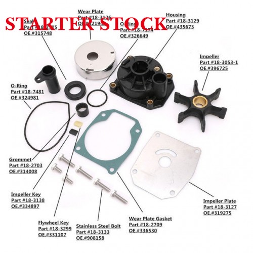 Water Pump Impeller Repair Rebuild Kit 432955 Fit for Johnson Evinrude 60  75HP Marine Partspicture5