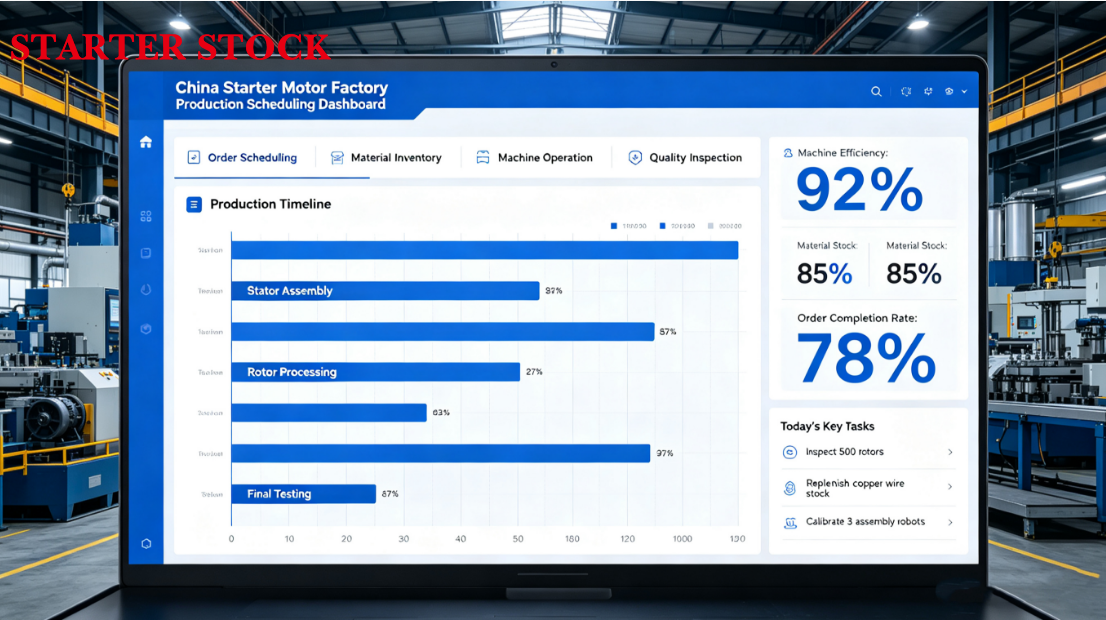 Digital production scheduling dashboard in a China starter motor factory