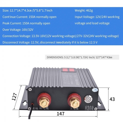 VSR Voltage Sensitive Relay Intelligent Dual Battery Isolator Kit for Car, Truck, RV 250 AMP Battery Isolator Universal 12V-24Vpicture5