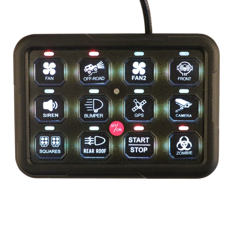 High Quality 12 Gang 12V 24V 7 Color Backlight Waterproof IP68 Smart Control Panel with ABS Material